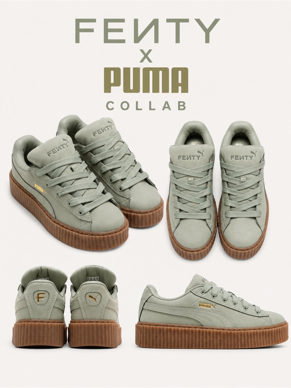 Puma x Fenty Creeper Phatty Nubuck leather sneakers in Green Fog Rihanna size 7